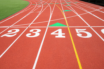 Numbered lanes on a running track