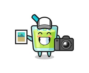 Character Illustration of melon juice as a photographer