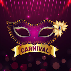 Carnival brazilian festival with golden mask on black background