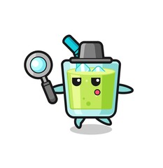 melon juice cartoon character searching with a magnifying glass