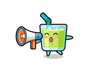 melon juice character illustration holding a megaphone
