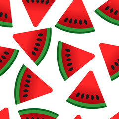 Watermelon seamless pattern. Watermelon slices with seeds on a white background. Vector flat pattern.