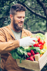 Farmer with box of vegetables