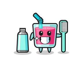 Mascot Illustration of strawberry juice with a toothbrush