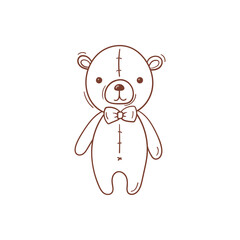 Hand drawn teddy bear with a bow tie in doodle style