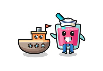 Character mascot of strawberry juice as a sailor man