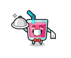 Character mascot of strawberry juice as a waiters