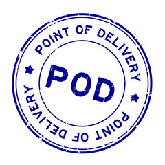 Grunge blue POD Point of Delivery word round rubber seal stamp on white background