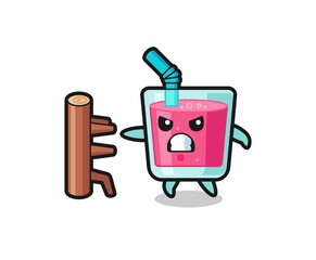strawberry juice cartoon illustration as a karate fighter