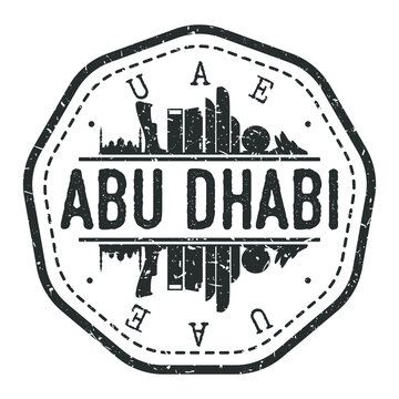 Abu Dhabi, United Arab Emirates Stamp Skyline Postmark. Silhouette Postal Passport. City Round Vector Icon. Vintage Postage Design.