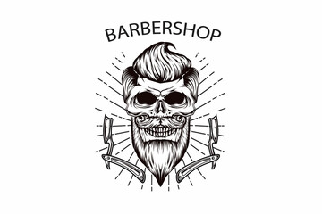 barber man skull hand drawing vector