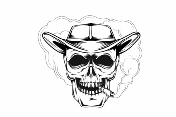 skull smoking hand drawing vector
