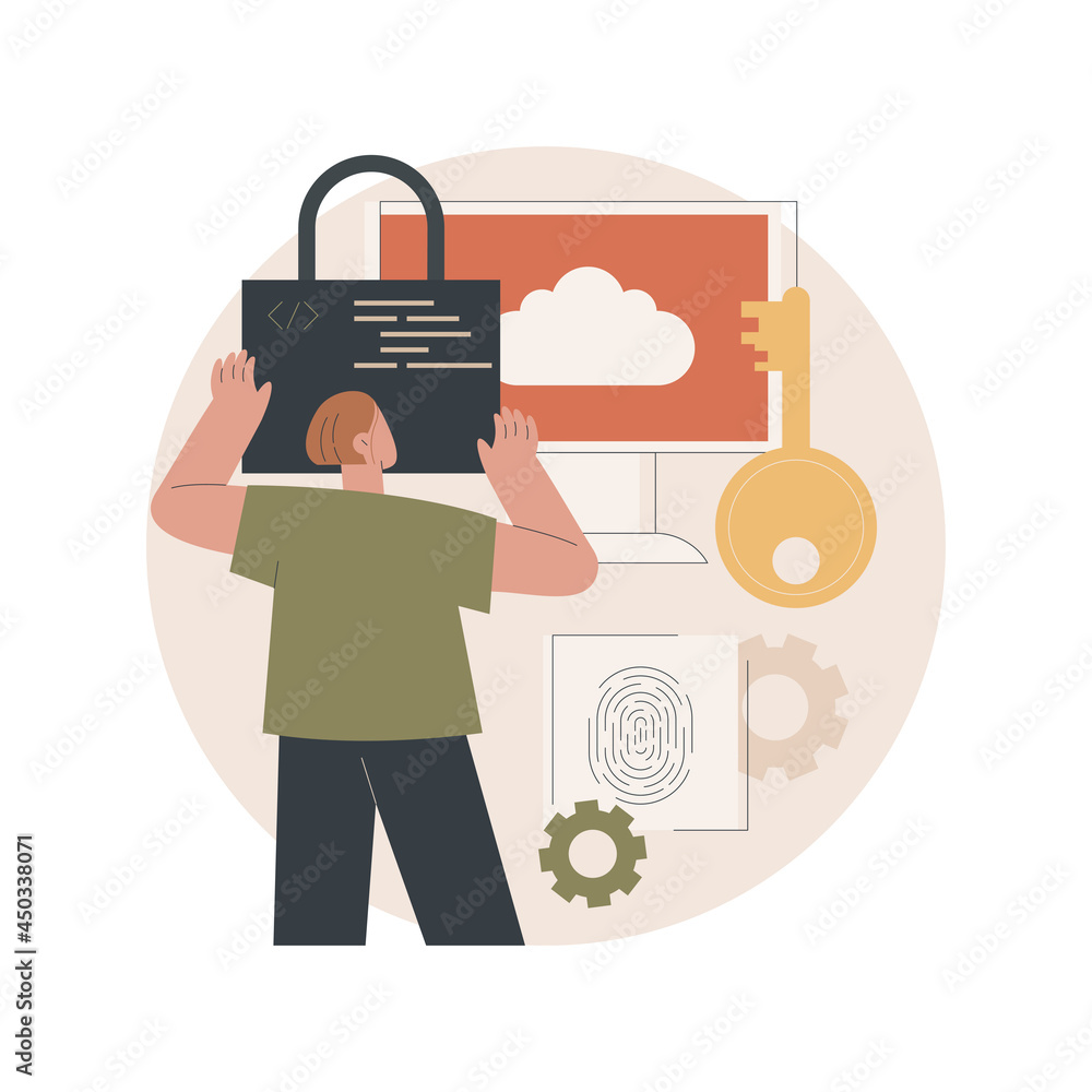 Aufkleber data protection abstract concept vector illustration. database security software, data protection so