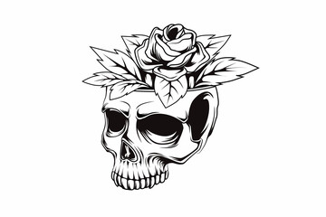 skull flowers hand drawing vector