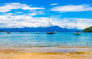 Beach Julia on tropical island Ilha Grande Abraao beach Brazil.