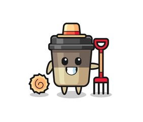 Mascot character of coffee cup as a farmer