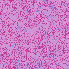 floral herbal love hearts seamless pattern fabric design print wrapping paper digital illustration texture wallpaper watercolor paint
