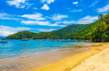 Beach Julia on tropical island Ilha Grande Abraao beach Brazil.