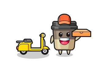 Character Illustration of coffee cup as a pizza deliveryman