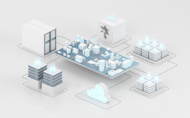 Cloud computing and information devices, 3d rendering.