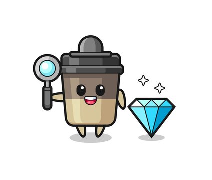 Illustration Of Coffee Cup Character With A Diamond