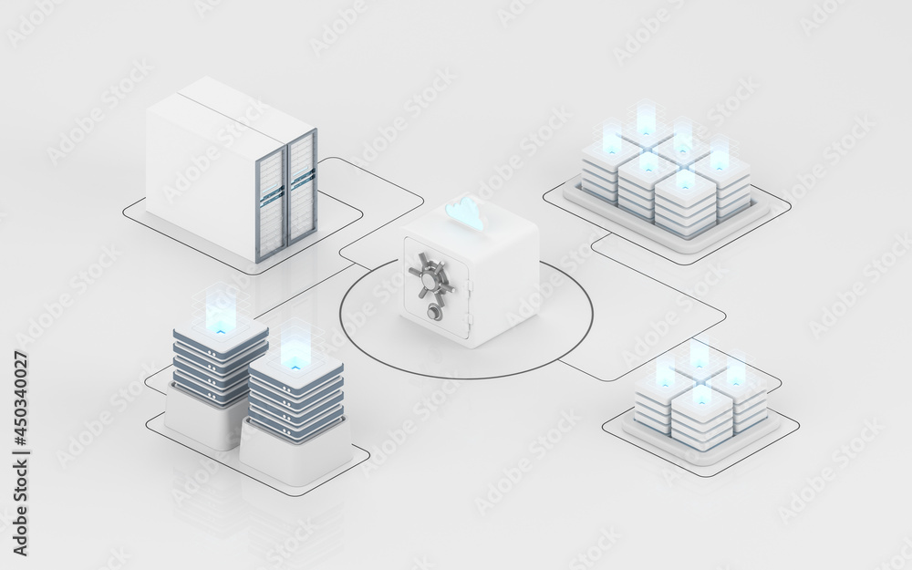 Aufkleber cloud computing and information devices, 3d rendering.