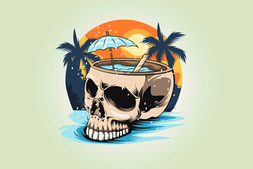 summer skull with beauty view background t-shirt
