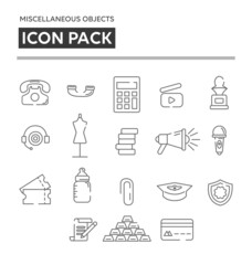 Miscellaneous Objects Linear Icon Pack. Miscellaneous Objects Linear Icons Set