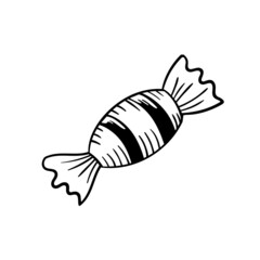 Hand drawn chocolate candy in Doodle style. Vector isolated illustration on a white background. A single design elements for invitations, birthday, banners, postcards.