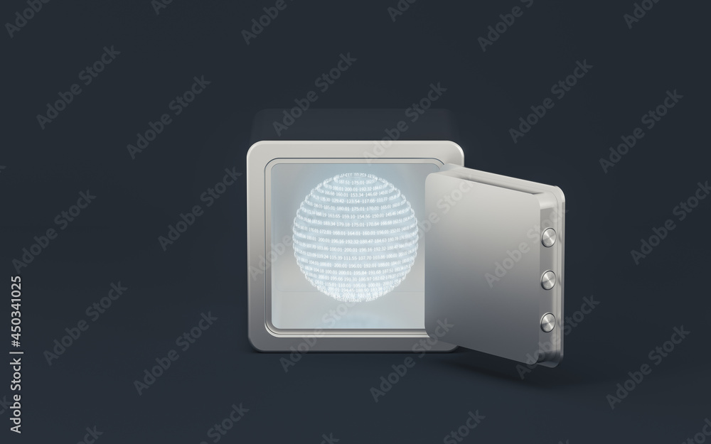 Poster safe box with dark background, 3d rendering.
