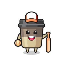 Cartoon character of coffee cup as a baseball player