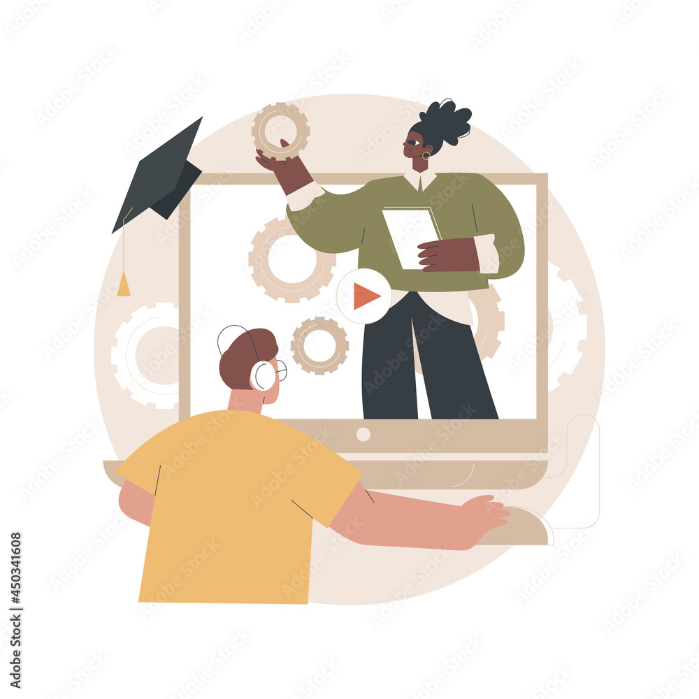 Poster information technology courses abstract concept vector illustration. it course for all levels, compu