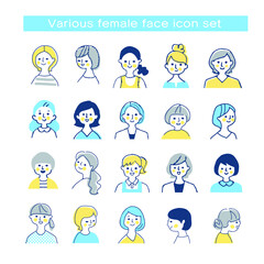 さまざまな笑顔の女性　バストアップ　セット