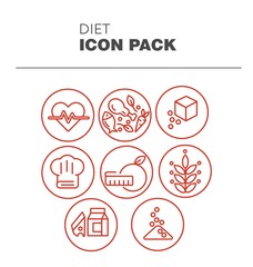 Diet Icon Pack, 6 Orange Icons. Diet and Food Linear Icons Set