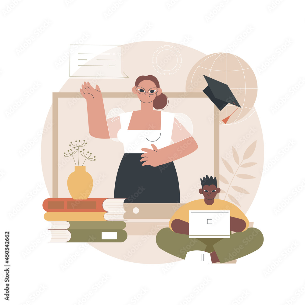 Poster online workshop abstract concept vector illustration. e-learning workshop, collaborative activity, g