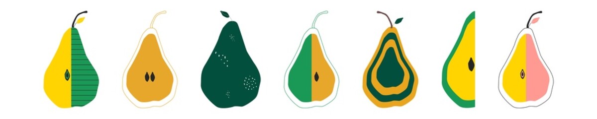 Abstract pear collection. Minimalist decoration. Trendy nature set. Healthy food. Vector pattern. Fruit juice illustration. Organic natural shape.