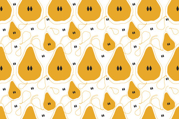 Seamless pattern with pears. Trendy template for wallpaper design. Abstract art nature background. Wrapping paper. Cartoon vector illustration.