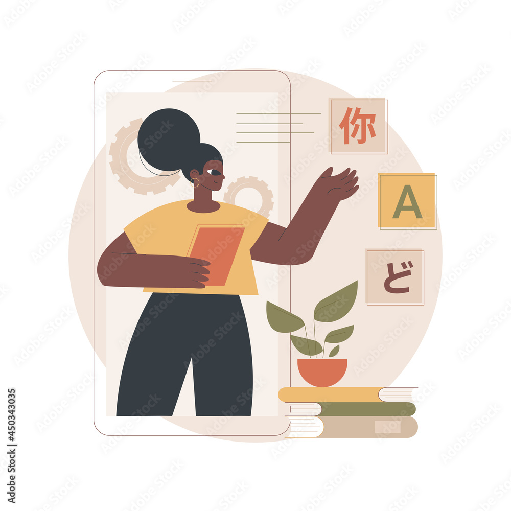 Poster online language tutoring abstract concept vector illustration. live video tutoring, native speaker l