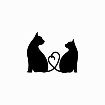 Photo about Silhouette of two black cats in love. Illustration of