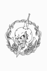skull and sword hand drawing vector