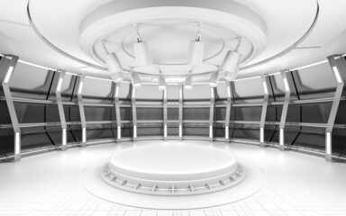 Indoor stage with white empty room, 3d rendering. - obrazy, fototapety, plakaty