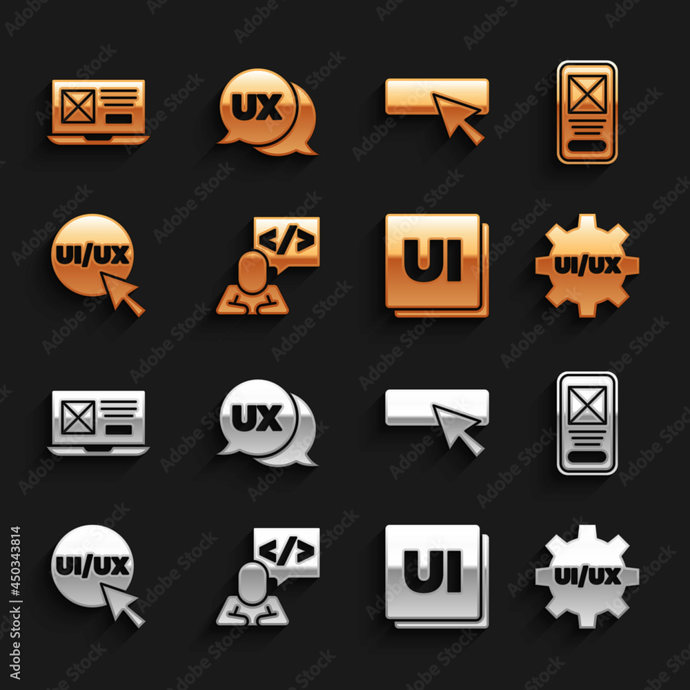 Poster set front end development, ui or ux design, and icon. vector