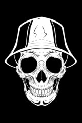Skull with bucket hat vector illustration