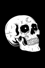 Skull with moon vector illustration