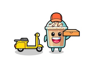 Character Illustration of milkshake as a pizza deliveryman