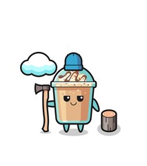 Character cartoon of milkshake as a woodcutter