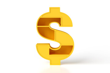 3D Dollar sign designed in yellow plastic style. High quality 3D rendering.