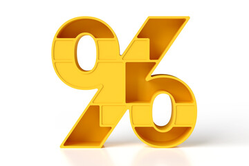 Yellow percent symbol plastic style. High quality 3D rendering.