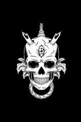 Skull with rope and plant vector illustration