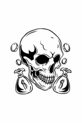 Skull with money vector illustration